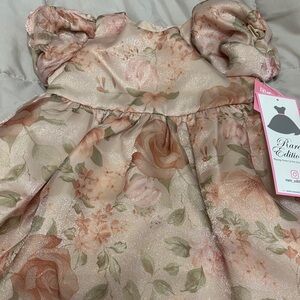 Brand New Rare Editions Pink and Cream Floral Dress Easter size 24 months